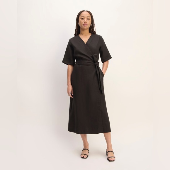 New with tags. Everlane Black Linen Wrap Dress. Size S. - Picture 3 of 3